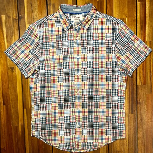 Penguin - Slim Fit Patchwork Plaid Short Sleeved Button-Up - Picture 1 of 5